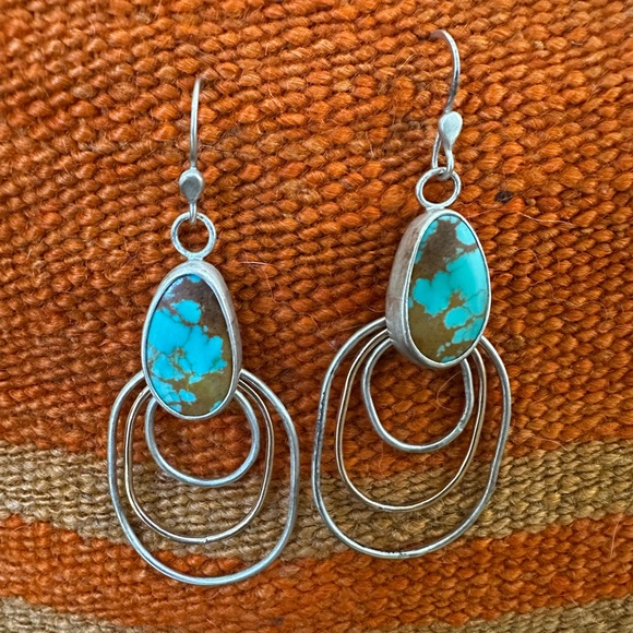 No. 8 Turquoise and Sterling Silver Earrings - Picture 1 of 4